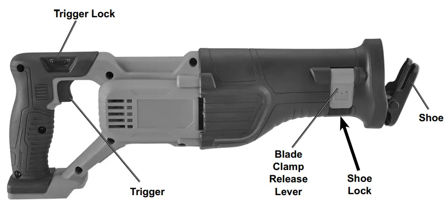 Bauer 59643 20V Cordless Reciprocating Saw - Trigger Lock