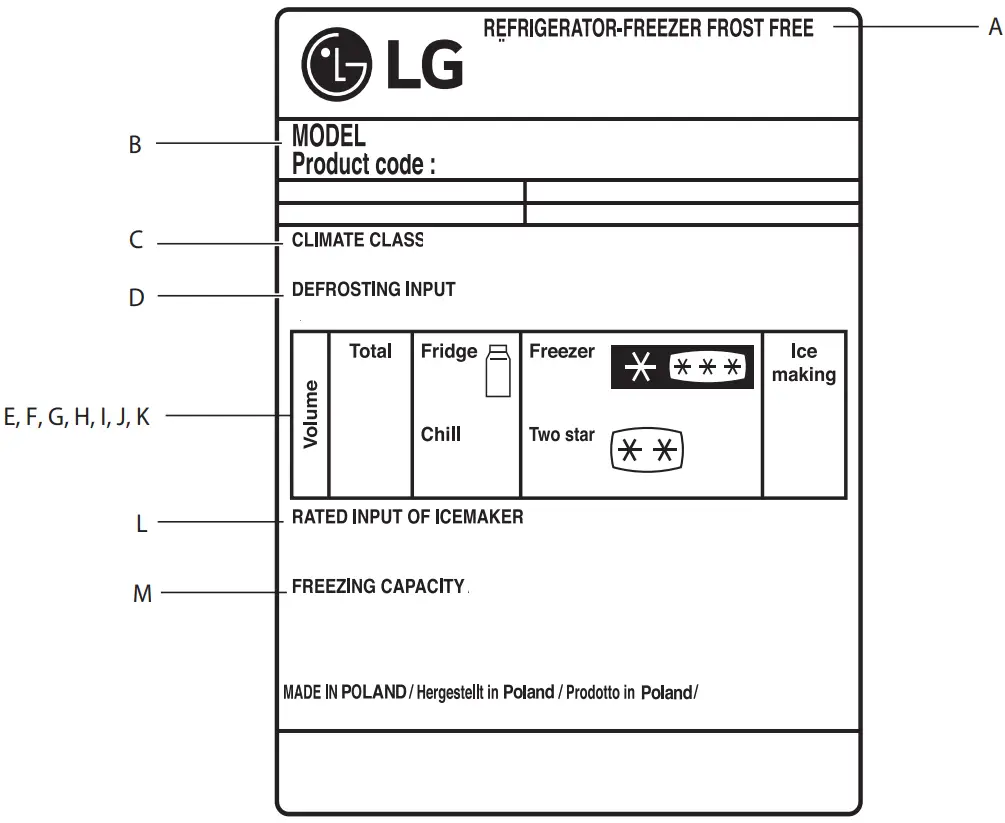 LG GBP62PZNCC1 Fridge and Freezer - Rating label