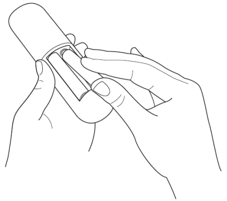 Open the back of your Roku TV remote control and insert the included batteries as indicated in the label in the battery compartment. Reattach the back cover.