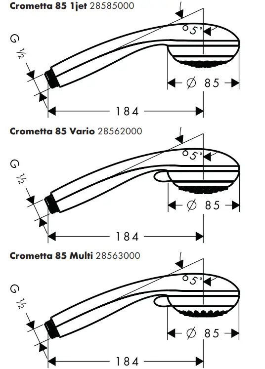 hansgrohe 28585000 Crometta 85 1jet Hand Showers 6