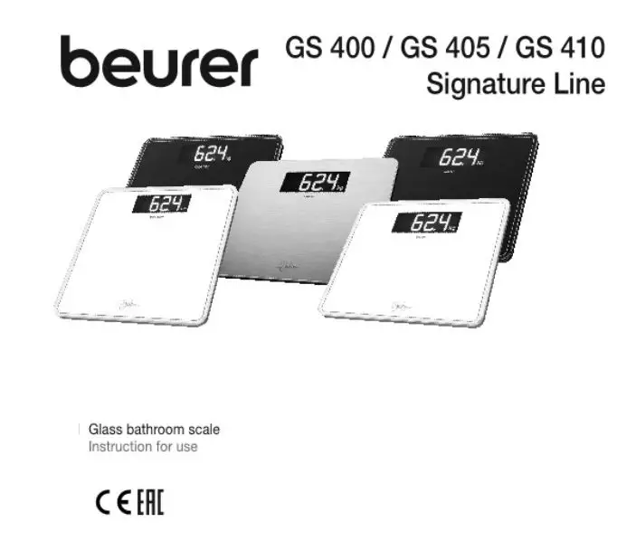 beurer GS 400 Signature Line Glass Bathroom Scale Instruction Manual