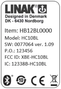 LINAK TD5 TWINDRIVE Standard Comfort Beds - Label for HB10BL