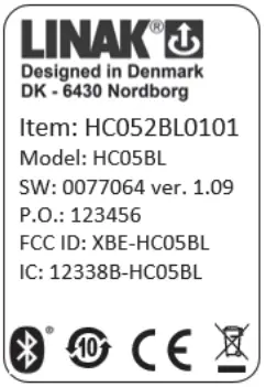 LINAK TD5 TWINDRIVE Standard Comfort Beds - Label for HC05BL