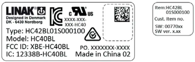 LINAK TD5 TWINDRIVE Standard Comfort Beds - Label for HC40 FRAME