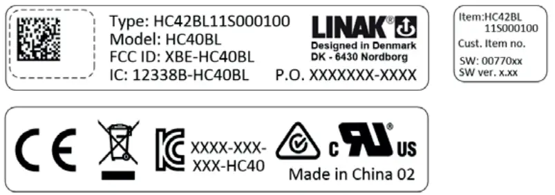 LINAK TD5 TWINDRIVE Standard Comfort Beds - Label for HC40 TWIST