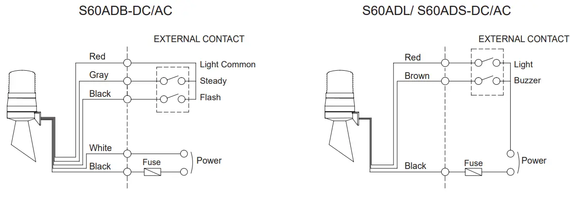 QlQlight S60ADB Signal Light with High Volume Built In Buzzer - Dimensionsight S60ADB Signal Light with High Volume Built In Buzzer - Dimensions 1