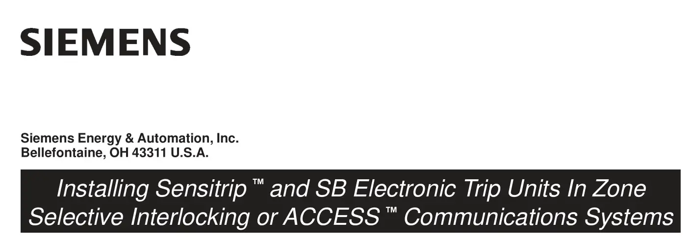 SIEMENS MTA Molded Case Circuit Breaker Instruction Manual