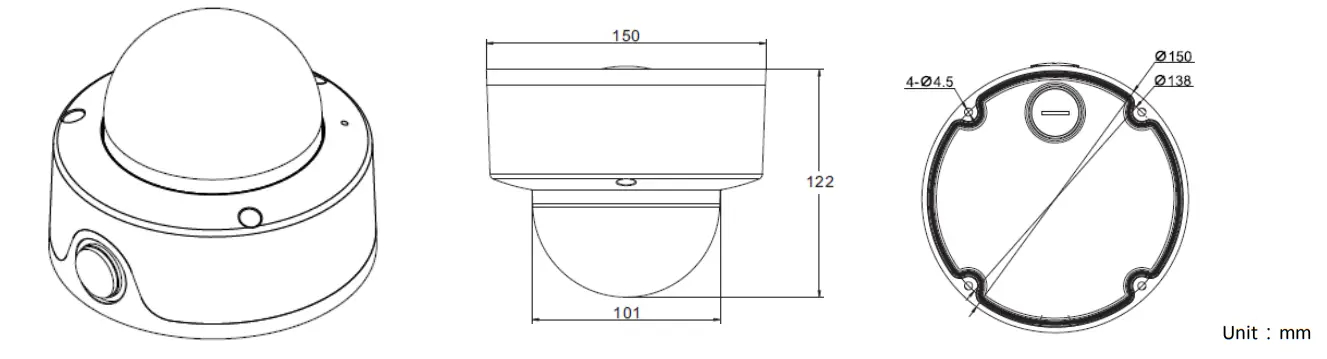 CONTROL4 VIM-4300 Indoor Outdoor Full HD IP Dome Camera - DIMENSIONS