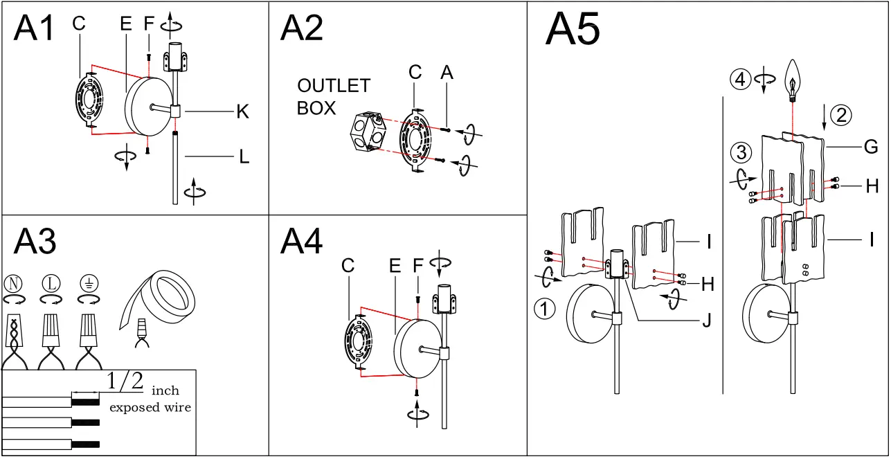 LNC A04987W1 Kristie Modern 1 Light Black and Plated Brass Wall Sconce - Make assembly