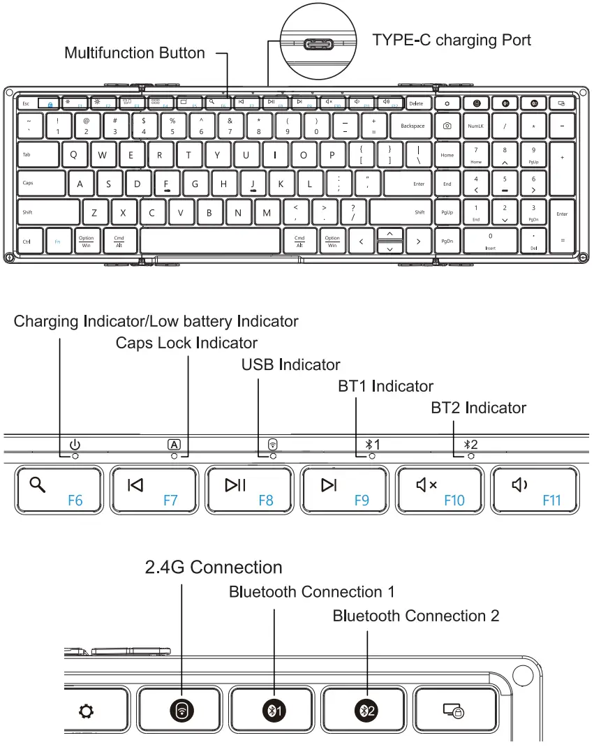 ProtoArc XKM01 Foldable Full Size Wireless Keyboard Mouse Combo - Features