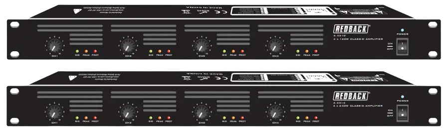 REDBACK A 4310 4x120W 4x240W Class-D Amplifier - FRONT PANEL