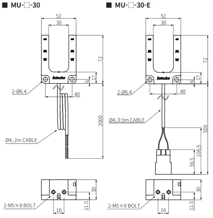 Autonics MU Series Ushaped Magnetic Proximity Sensor - Dimention