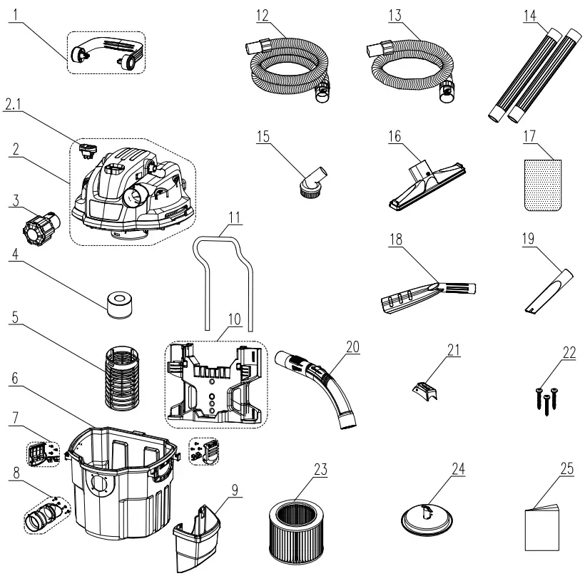 Vacmaster VWM510 Dry and Wet Vacuum Cleaner - EXPLODED VIEW