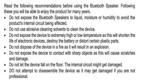 PROSCAN PSP1861 LED Light Up Bluetooth Speaker Instruction Manual - Care and Maintenance