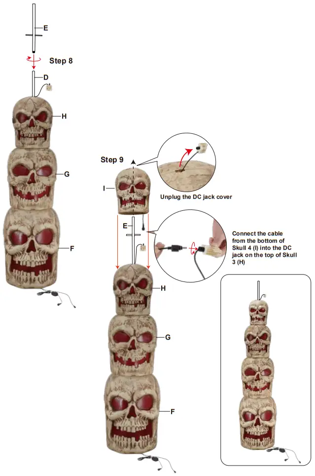 HOME ACCENTS Holiday 1009025383 8ft Grave and Bones Giant-Sized LED Skull Stack - fig 6