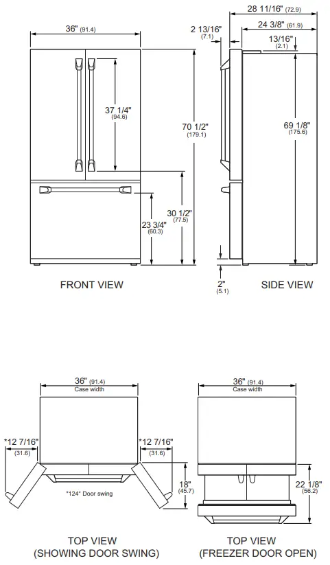 MONOGRAM ZWE23N French Door Bottom Freezer Freestanding Refrigerator - Planning Information 2