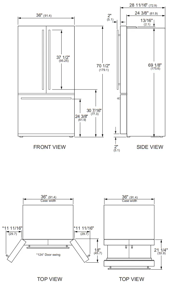 MONOGRAM ZWE23N French Door Bottom Freezer Freestanding Refrigerator - Planning Information