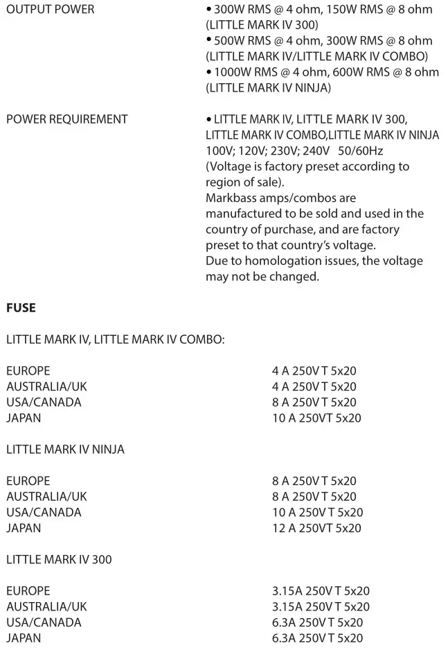 Markbass 300 NINJA COMBO Little Mark IV - TECHNICAL DETAILS 2
