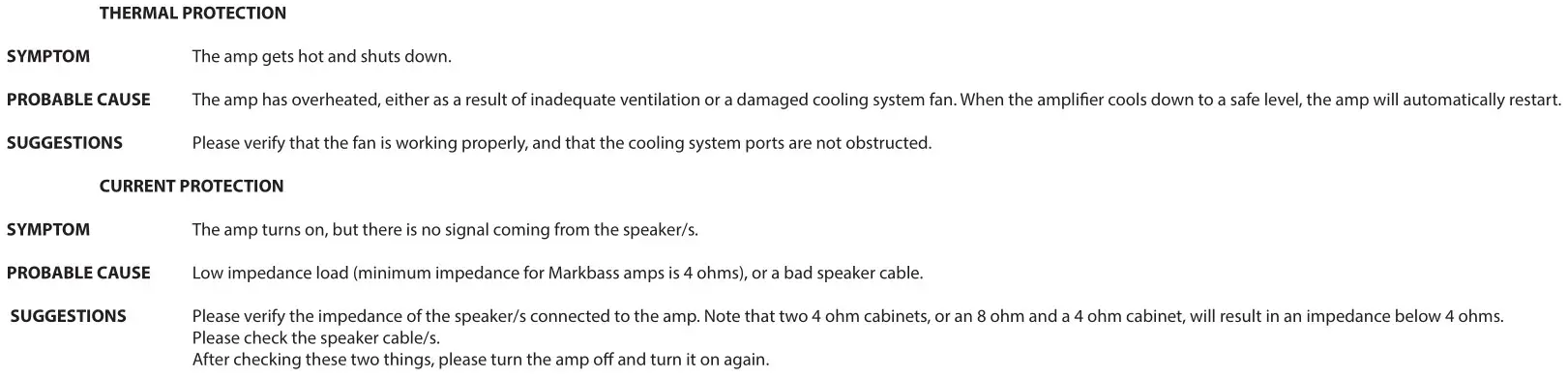 Markbass 300 NINJA COMBO Little Mark IV - TROUBLESHOOTING TIPS