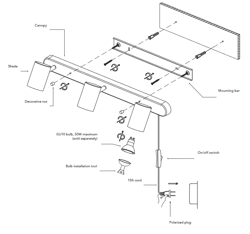 globe 91002806 3 Light Matte Brass Plug In Fixed Track Lighting Kit - fig 1