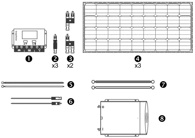 Grape Solar GS-600-KIT-BT-INV 600 Watt Off Grid Charging Kit - parts