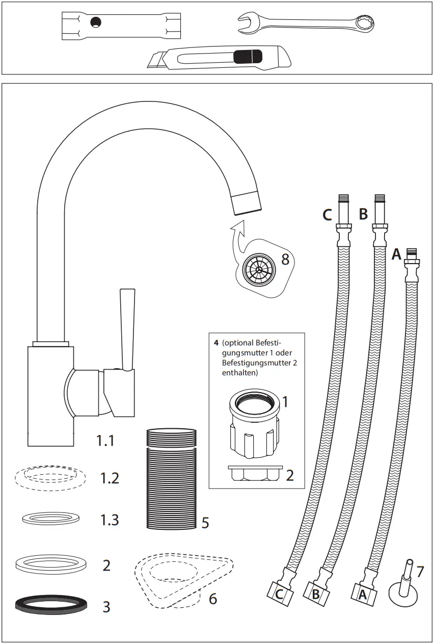 SCHUTTE Cornwall Low Pressure Sink Faucet 360 Degree Swivel Faucet - FIGURE 2