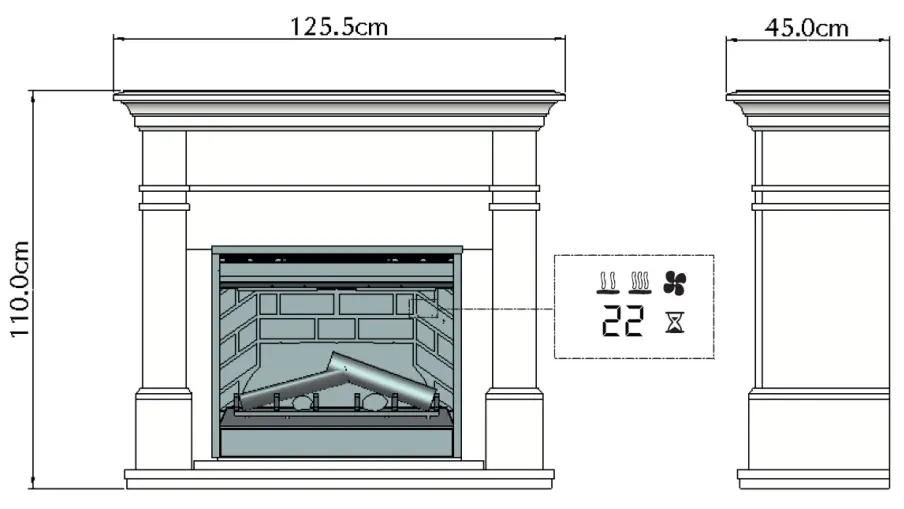 Dimplex KTN20-AU Kenton Mantel 2kW Electric Fireplace - Product Dimensions