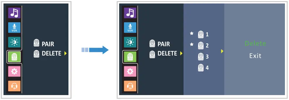 Babysense VBM55TX 5.5 Inch Split Screen Full HD 1080P Video Baby Monitor - Deleting the Baby Unit