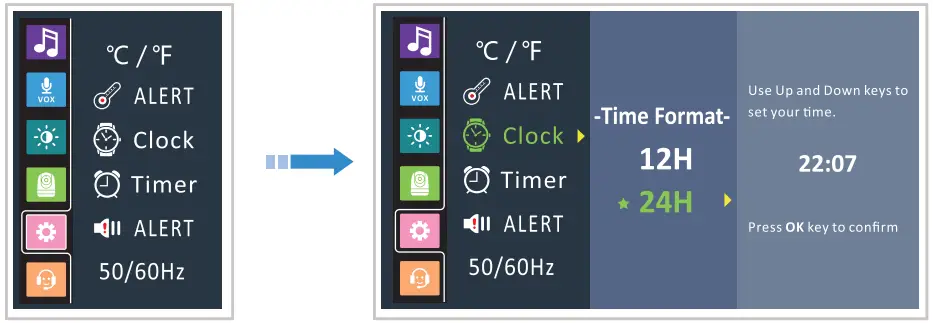 Babysense VBM55TX 5.5 Inch Split Screen Full HD 1080P Video Baby Monitor - Format Setting