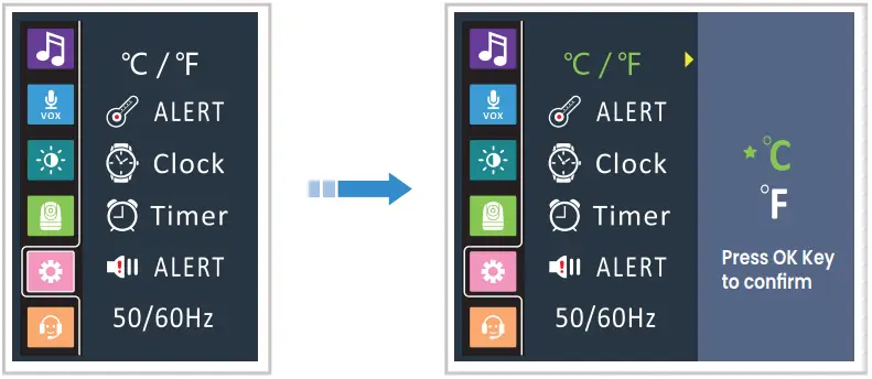 Babysense VBM55TX 5.5 Inch Split Screen Full HD 1080P Video Baby Monitor - Temperature Scale Setting