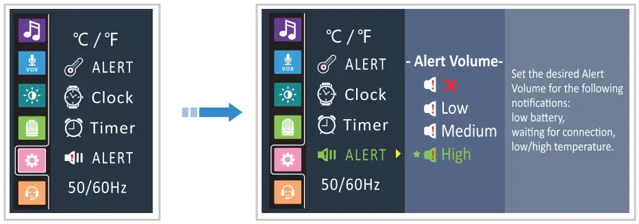 Babysense VBM55TX 5.5 Inch Split Screen Full HD 1080P Video Baby Monitor - Volume Setting