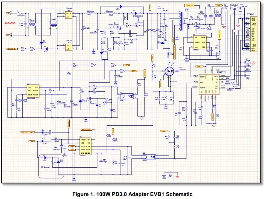DIODES EVB1 100W PFC QR GAN PD30 Adapter - fig