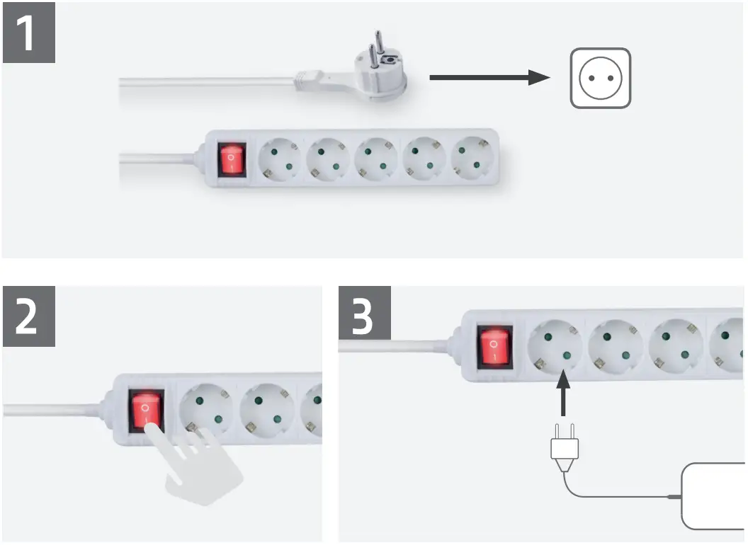 ACT AC2455 Power Strip with On Off Switch Flat Plug