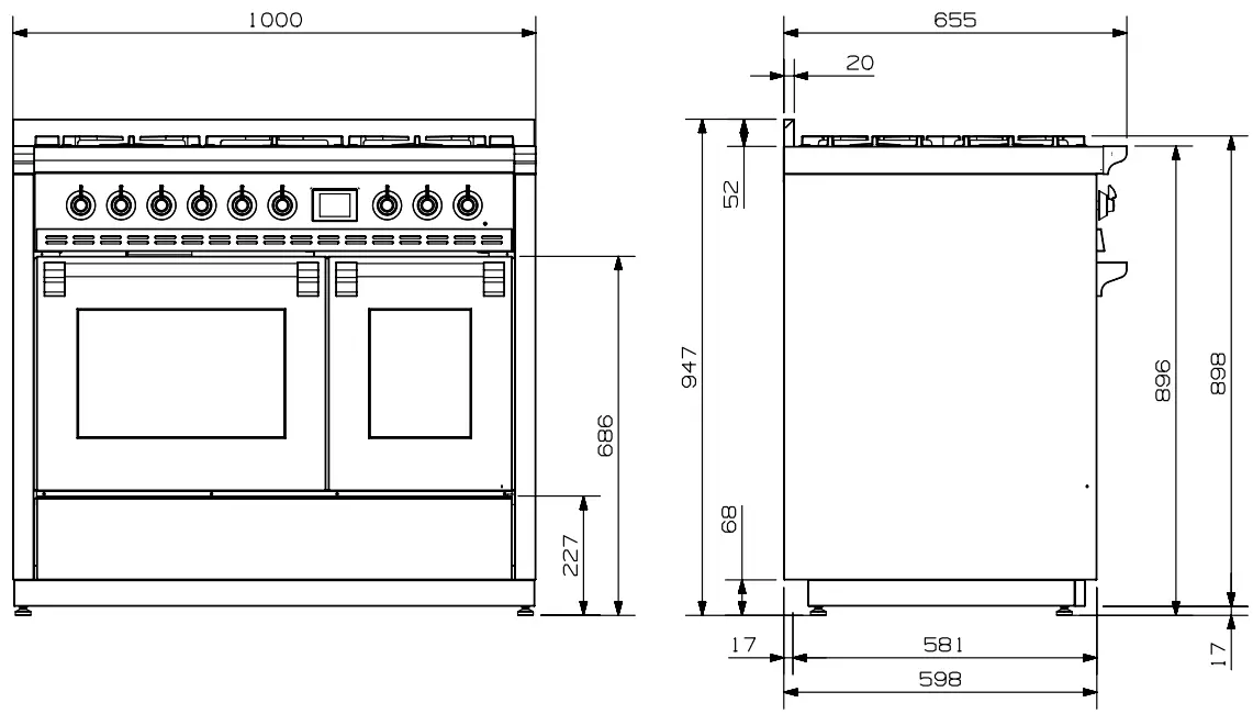 steel AQ10SF 6W BA C Ascot 100 100cm Upright Cooker with 70 liter Comb Steam Oven - fig 2