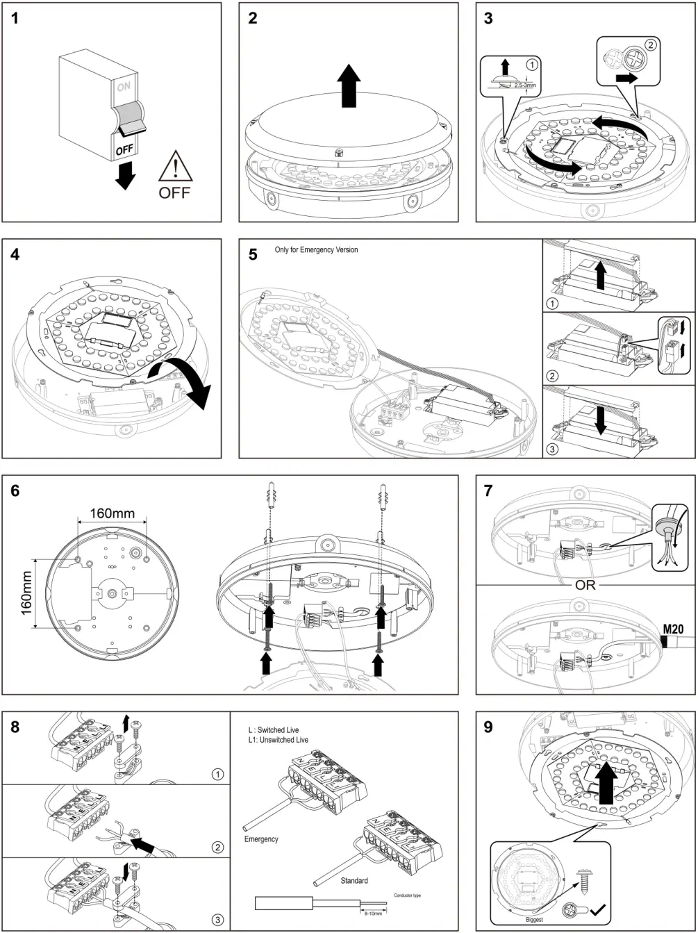Kosnic KBHCT12C6S65 W40 Blanca i Integrated LED Bulkhead with Emergency and Sensor - FIGURE 1