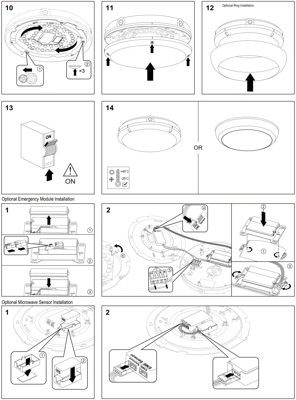 Kosnic KBHCT12C6S65 W40 Blanca i Integrated LED Bulkhead with Emergency and Sensor - FIGURE 2