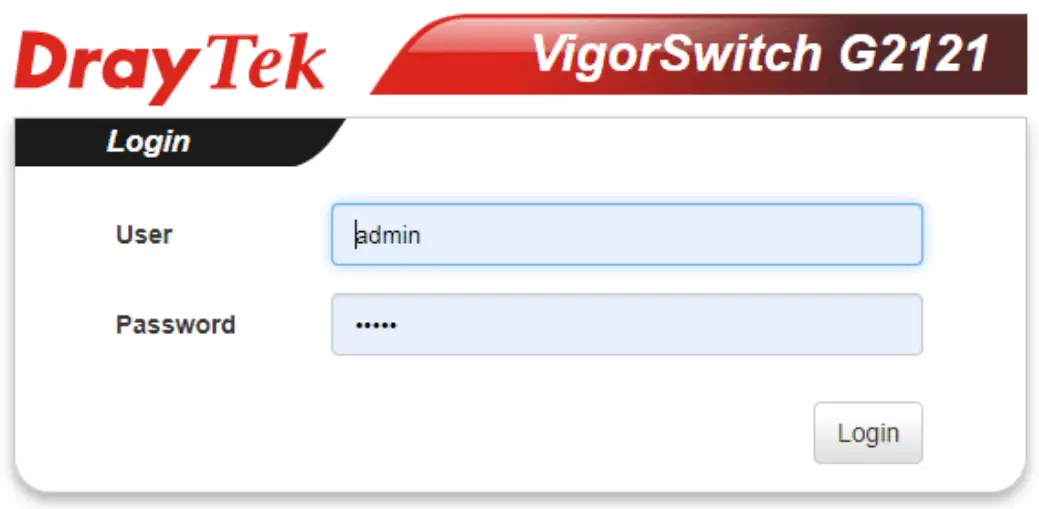 DrayTek VigorSwitch G2121 L2 Managed Gigabit Switch - browser