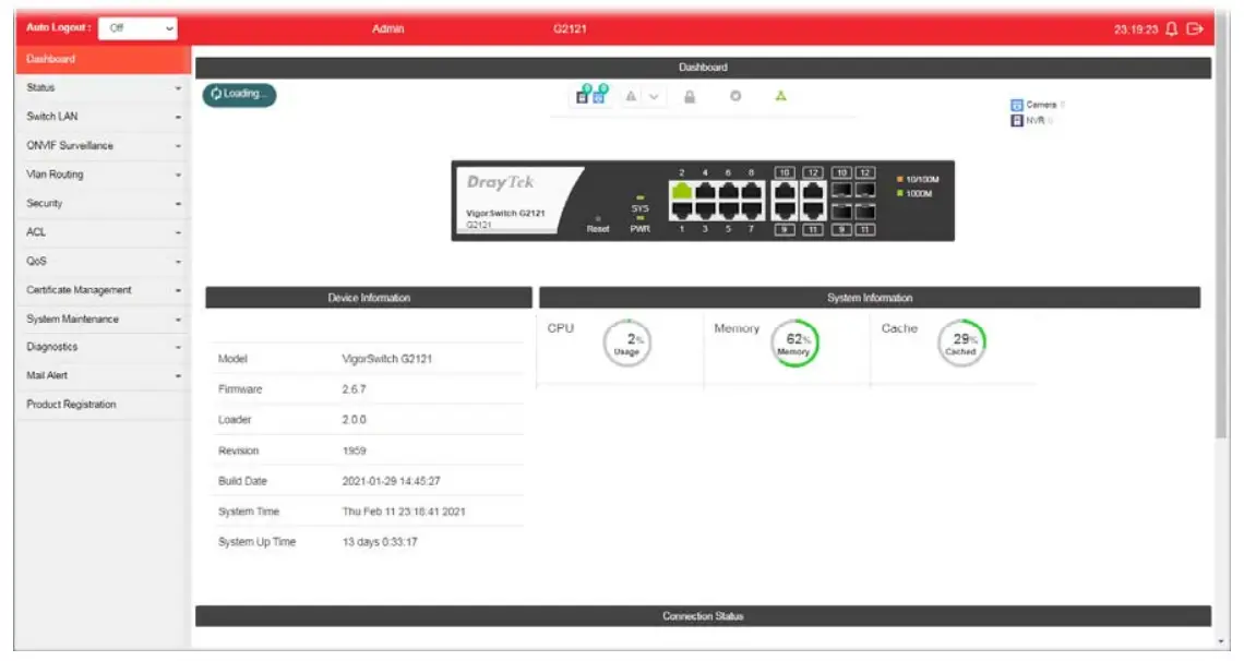 DrayTek VigorSwitch G2121 L2 Managed Gigabit Switch - home page