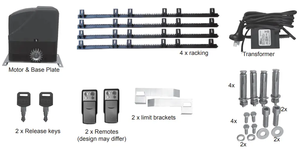 VEVOR SLIDE400 DC12V SERIES Electric Gates Slide Gate Opener - KIT INCLUSIONS