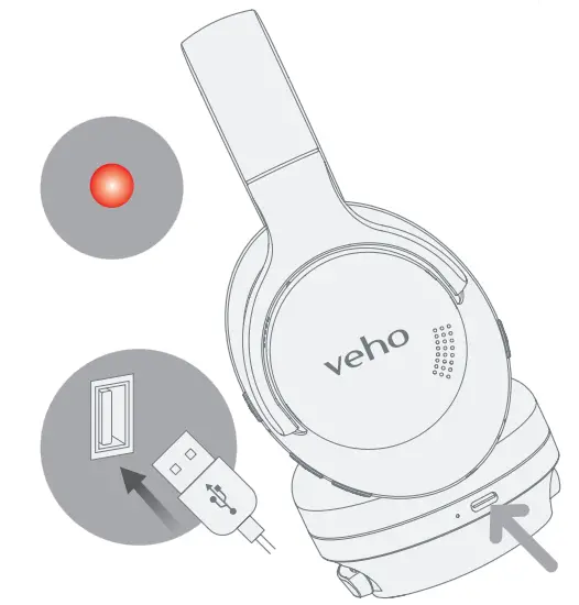 veho ZB 7 Wireless Noise Cancelling Headphones - Charging