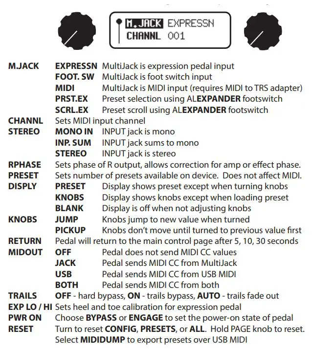 ALEXANDER Leap Series Luminous Beta Phase Shifter Owner's Manual - GLOBAL SETUP MENU