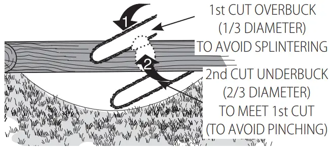 DEWALT DCMCS574 XR FlexVolt Brushless Cordless Chainsaw - first cut as shown below