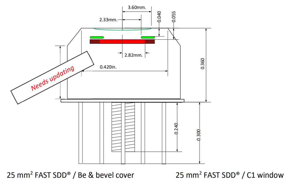 AMPTEK XR-100FastSDD 25 mm2 x 1 mm X-Ray Detector and Preamplifier - Dimensions 1