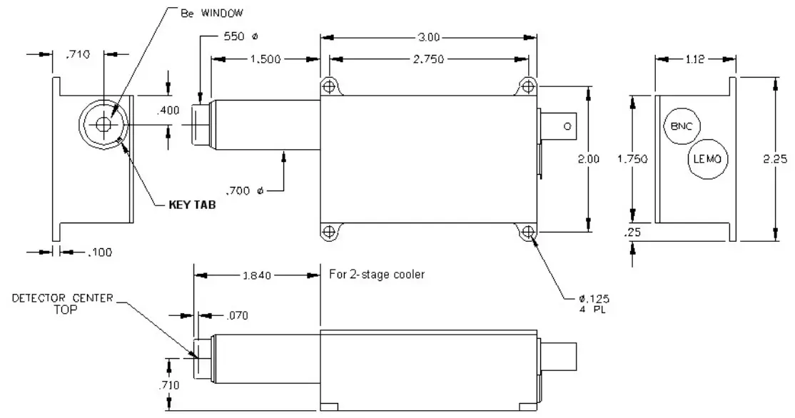 AMPTEK XR-100FastSDD 25 mm2 x 1 mm X-Ray Detector and Preamplifier - XR100 Mechanicals