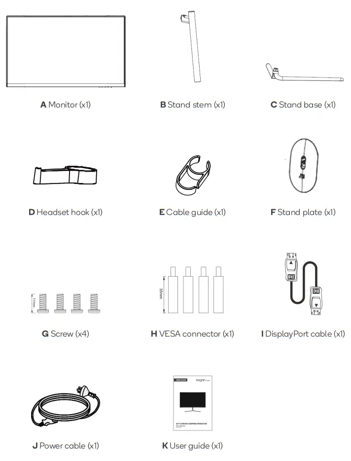 kogan KAMN32F16LC 32 Inch Curved Gaming Monitor - COMPONENTS