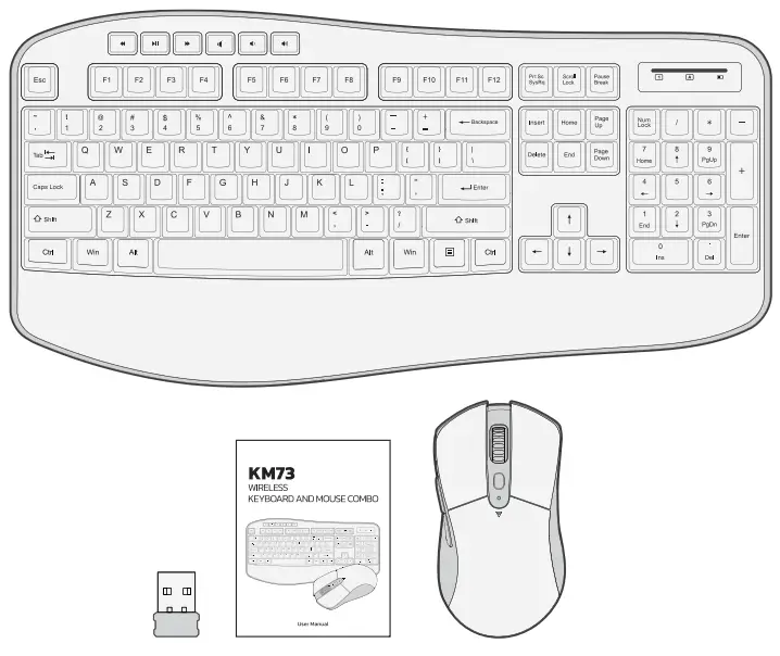 Nulea KM73 Keyboard and Mouse Wireless Combo - Packge Contents