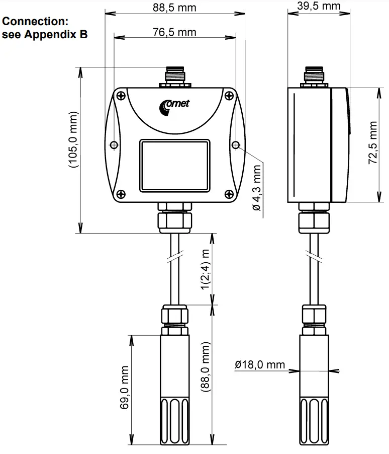 COMET T3319 Programmable Transmitter - Dimensions 2