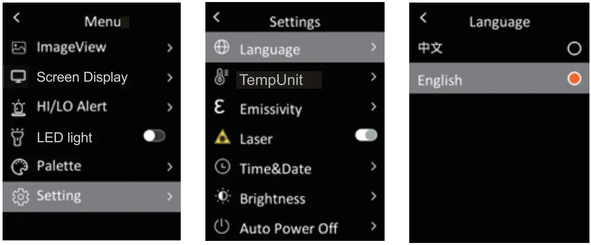 MILESEEY TR120 Handheld Infrared Thermal Imager - Language