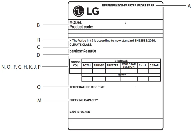 LG GBB61PZJMN Combined Fridge - Rating label1