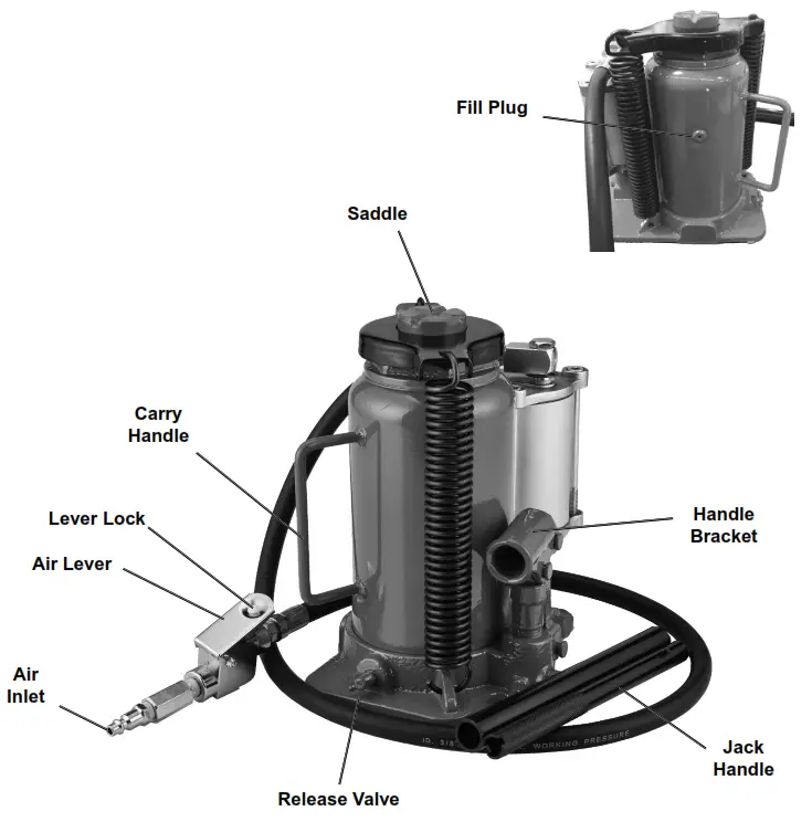 PITTSBURGH 59425 Air Hydraulic Bottle Jack - Components